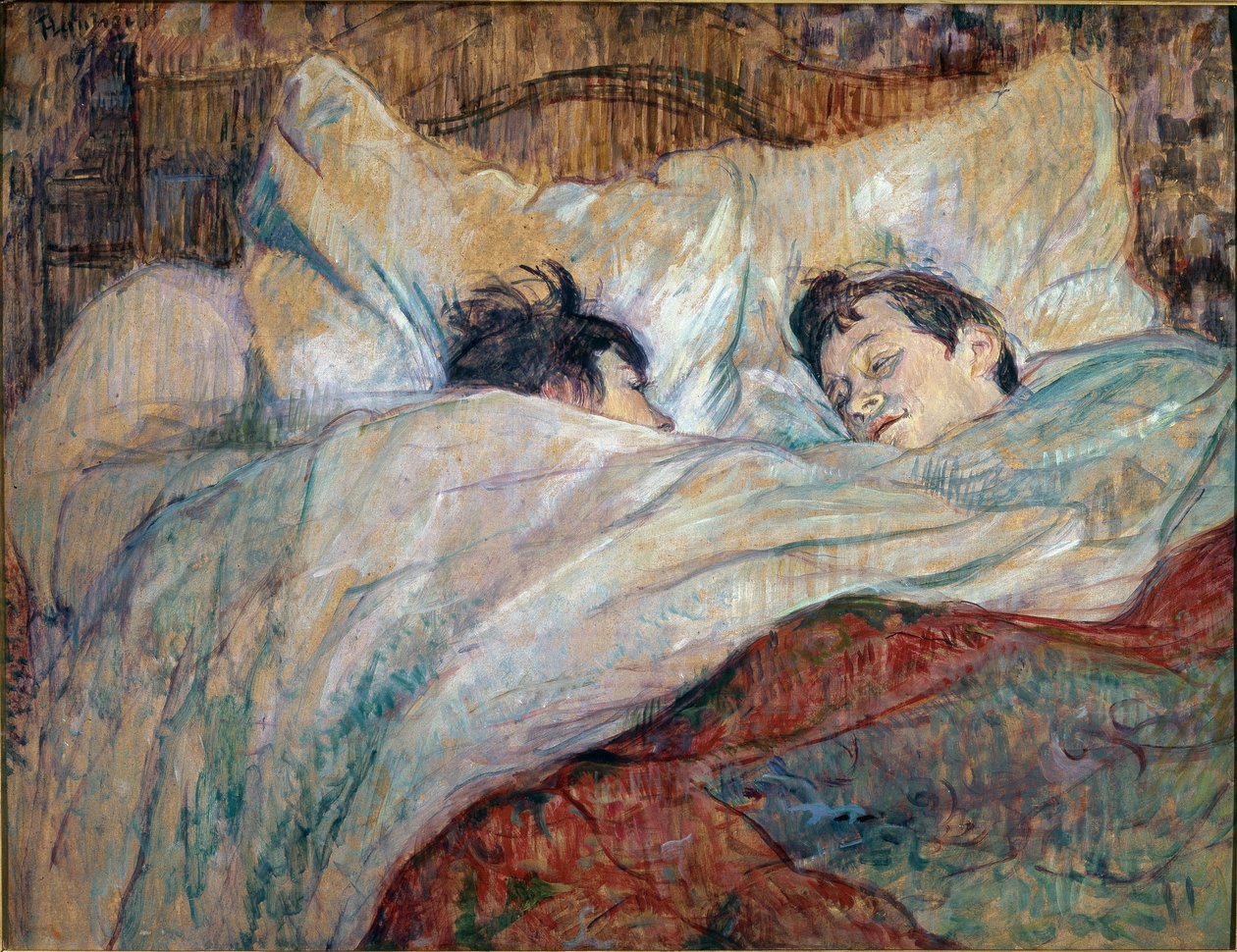 Sengen. To sovende barn - Olje på papp av Henri de Toulouse Lautrec