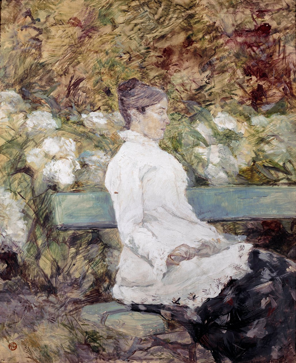 Malerens mor i en hage. Maleri av Henri de Toulouse-Lautrec (Toulouse Lautrec av Henri de Toulouse Lautrec