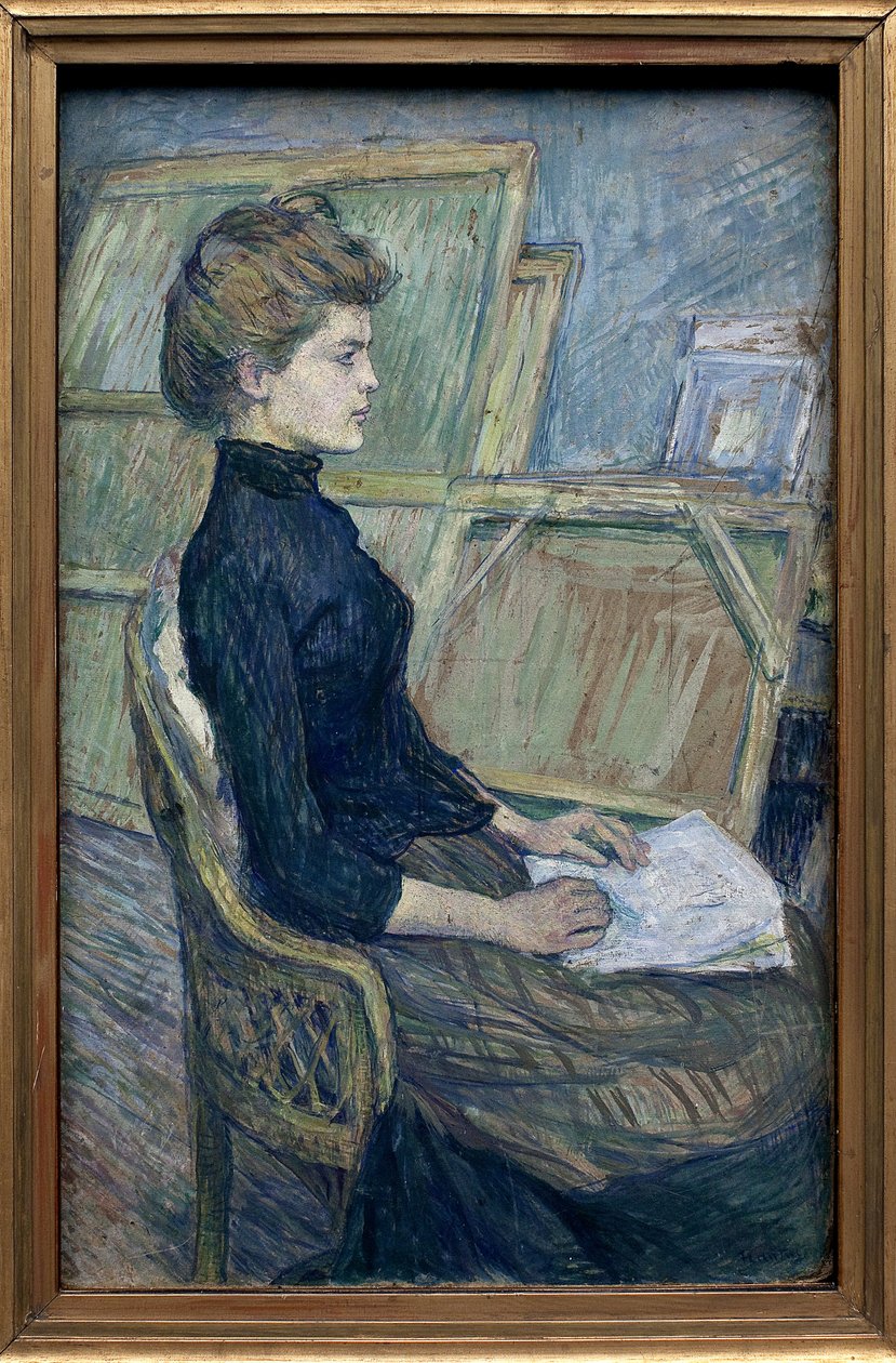 Den unge modellen Helene Vary på verkstedet. Kunstverk av Henri de Toulouse Lautrec (1864-1901), olje på papp av Henri de Toulouse Lautrec
