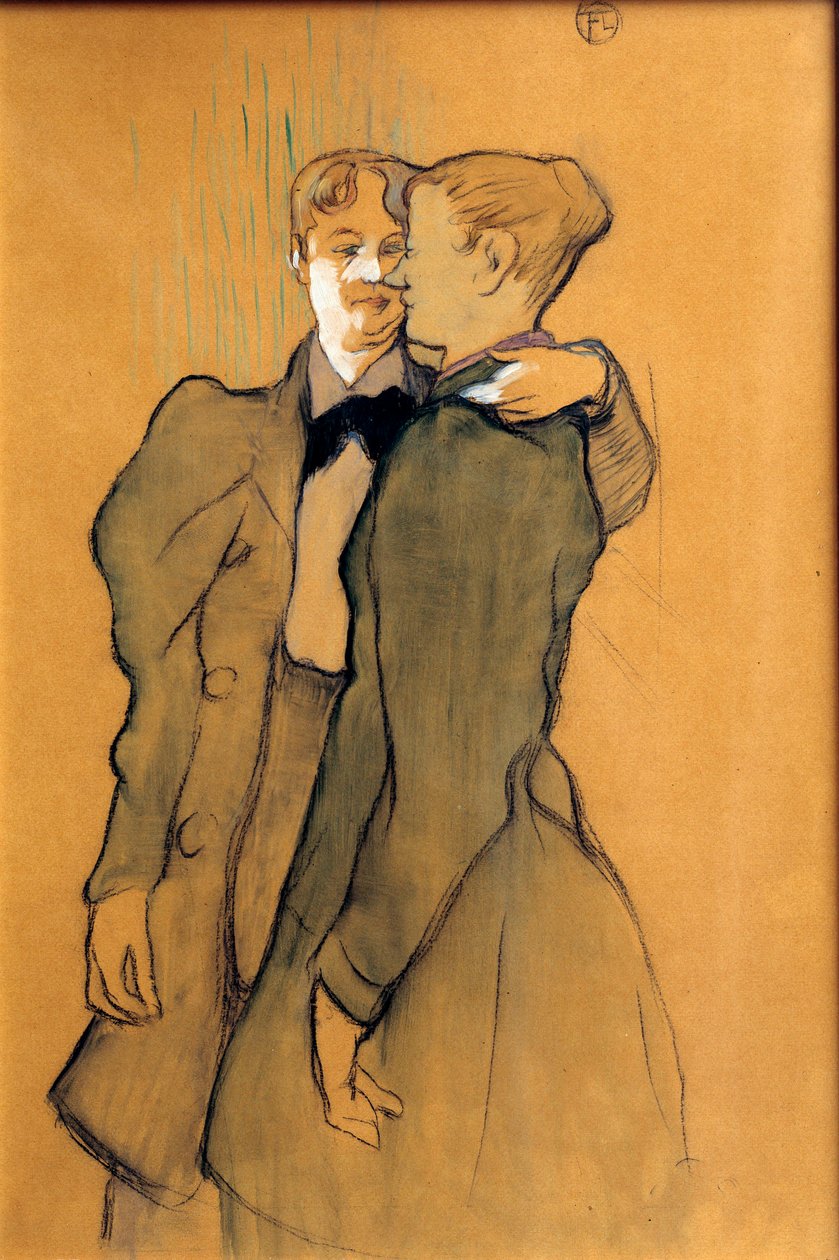 To kvinner som valser. Tegning av Henri De Toulouse Lautrec (Toulouse-Lautrec av Henri de Toulouse Lautrec