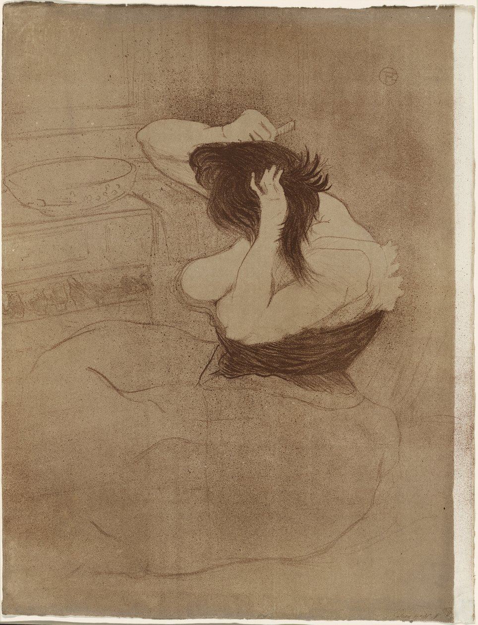 Woman Combing Her Hair—La Coiffure, plate syv fra Elles av Henri de Toulouse Lautrec