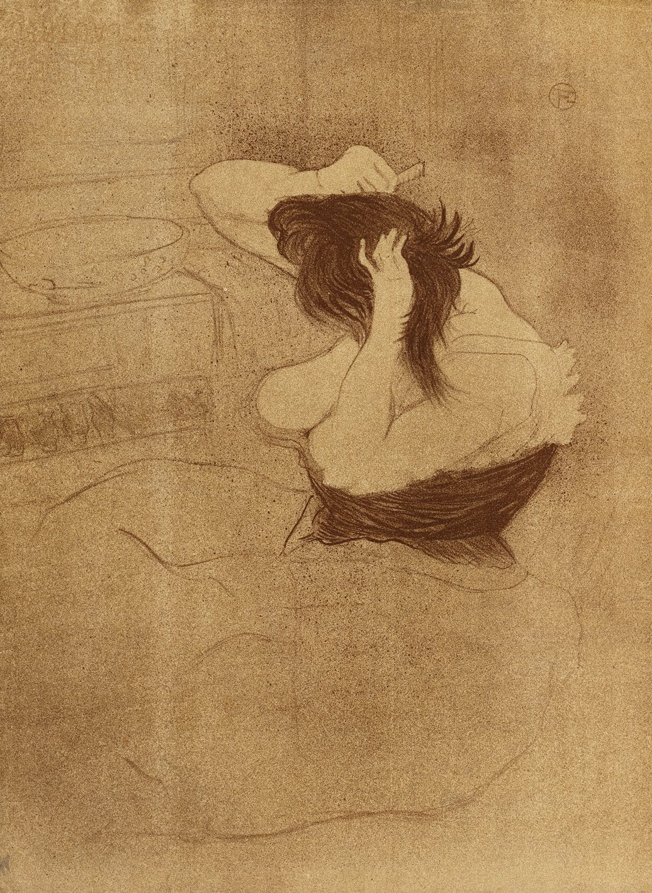 Woman Combing Her Hair - La Coiffure, Plate VII fra Elles; Woman Combing Her Hair - Frisyren, plate VII fra Elles, 1896 av Henri de Toulouse Lautrec