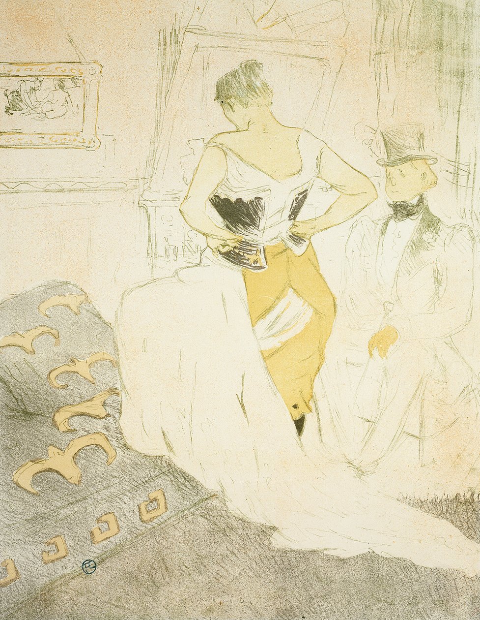 Woman Fastening a Corset, Passing Conquest, plate ni fra Elles av Henri de Toulouse Lautrec