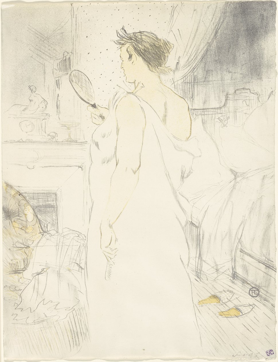Woman at the Mirror — Mirror in Hand, plate seks fra Elles av Henri de Toulouse Lautrec