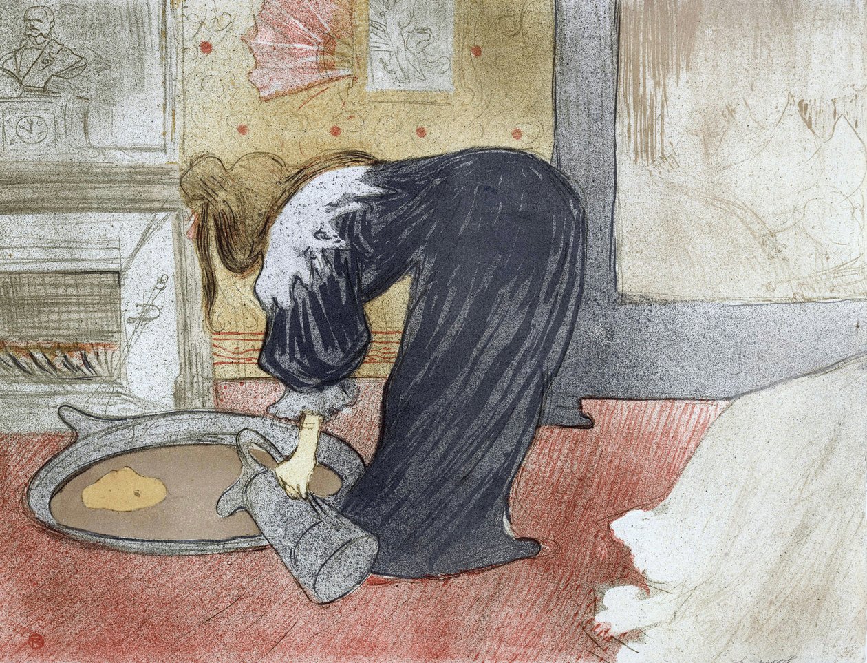 Woman at the Tub (fra Elles-suiten) - Woman in the bath - Maleri av Henri de Toulouse Lautrec (Toulouse-Lautrec) (1864-1901) av Henri de Toulouse Lautrec