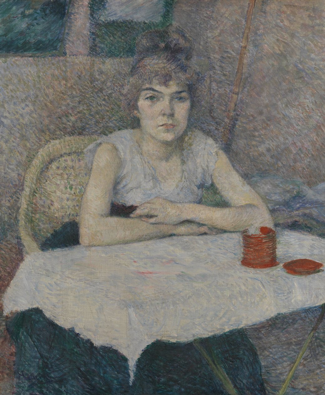 Ung kvinne ved et bord av Henri de Toulouse Lautrec