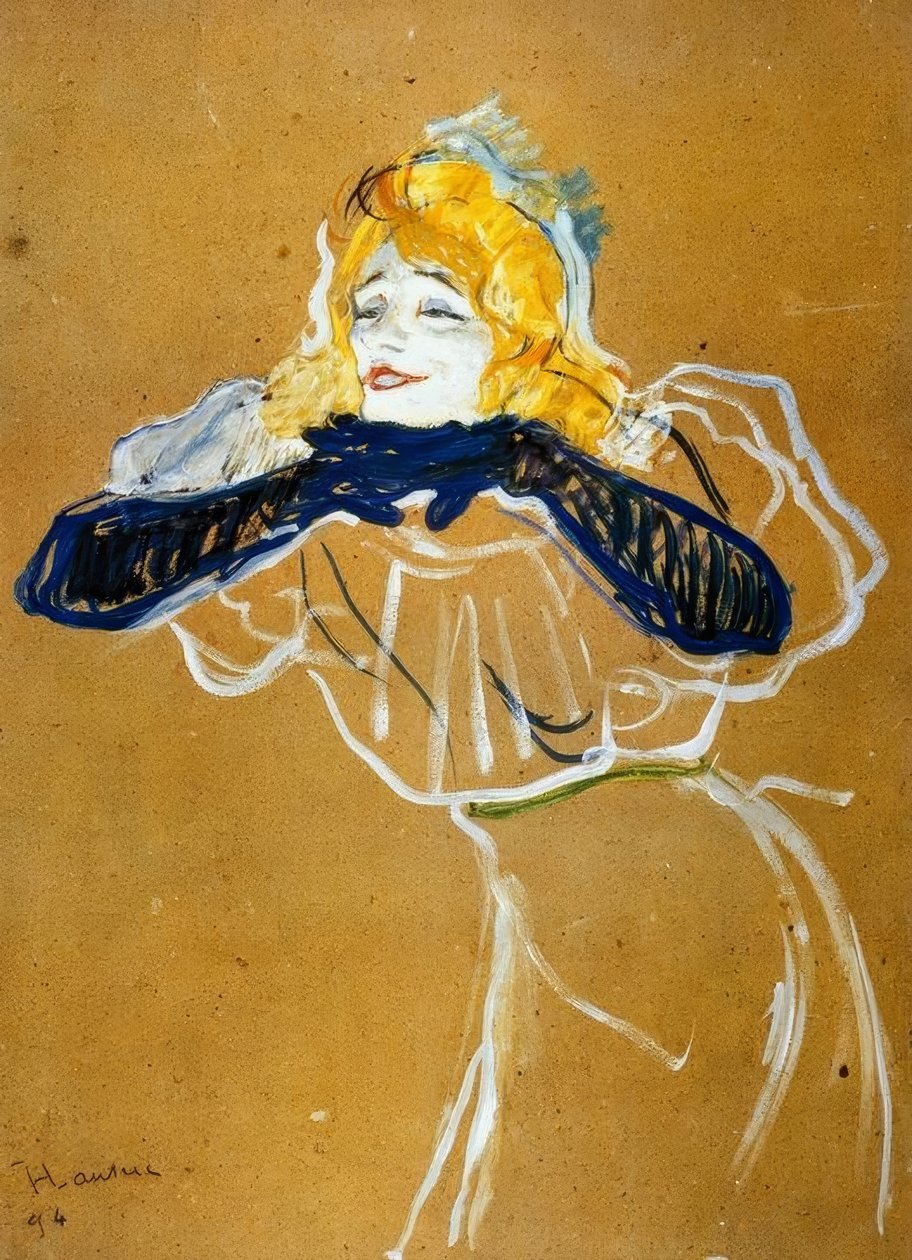 Yvette Guilbert synger Linger Longer Loo av Henri de Toulouse Lautrec