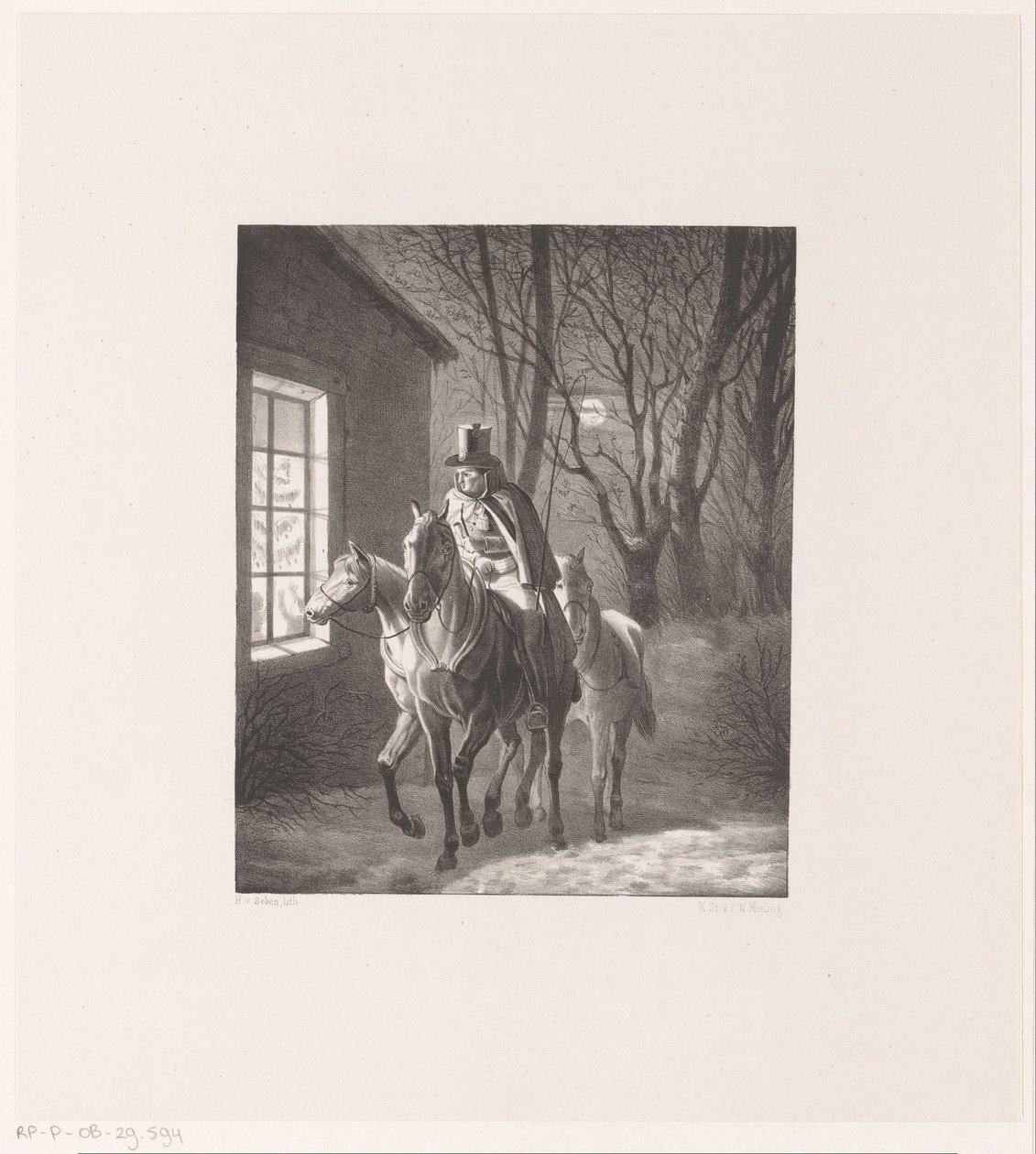 Mann på hesteryggen rir forbi huset av Henri van Seben