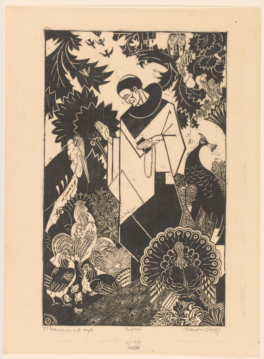 St. Frans og fuglene (originaltittel på objektet) av Henri van der Stok (signed by artist)