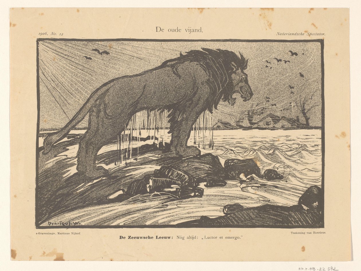 Tegneserie av stormflommen i 1906 The Old Enemy (tittel på objekt) av Henricus