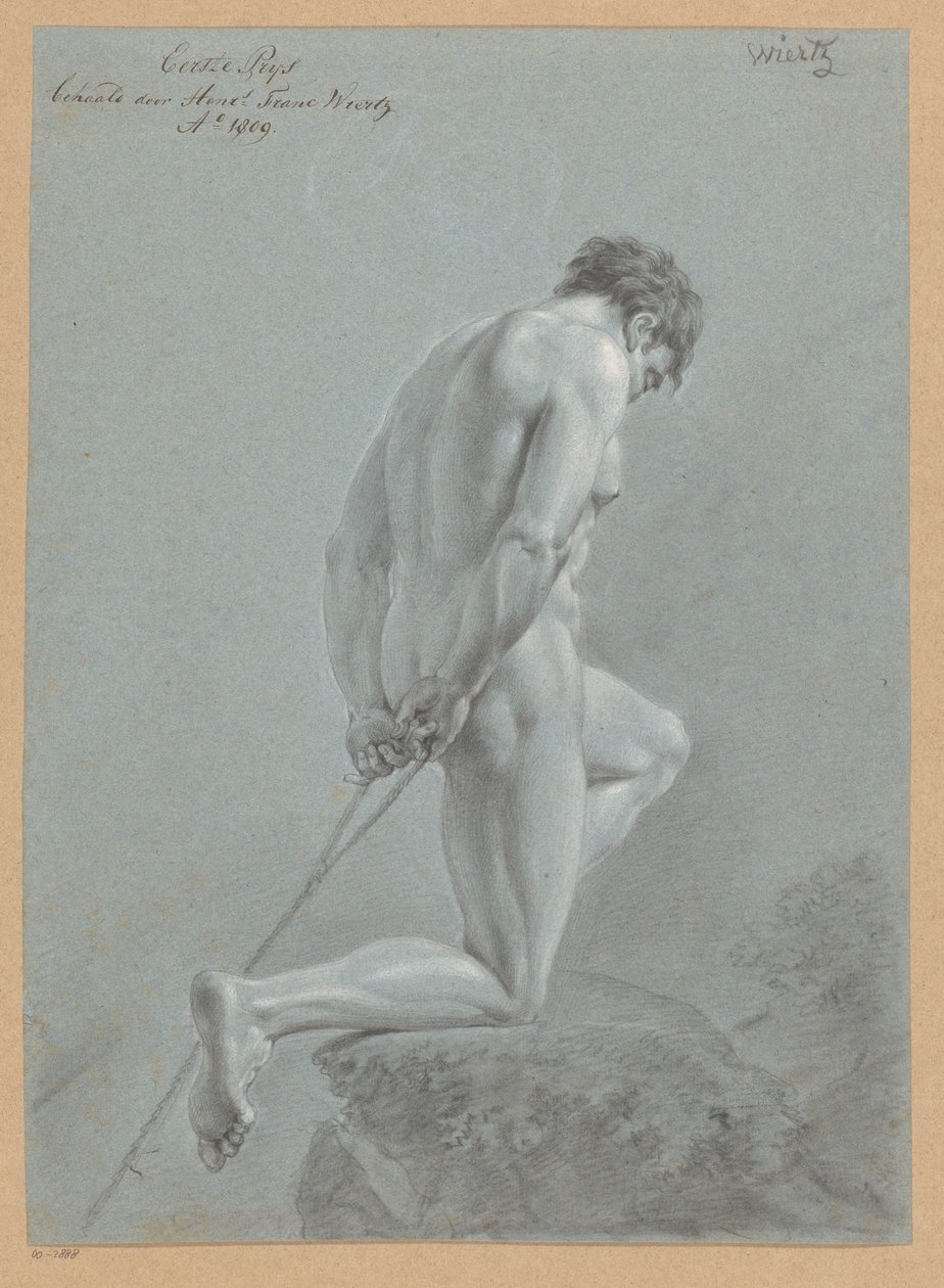 Knelende mann naken, sett fra siden (1. premie 1809) av Henricus Franciscus Wiertz