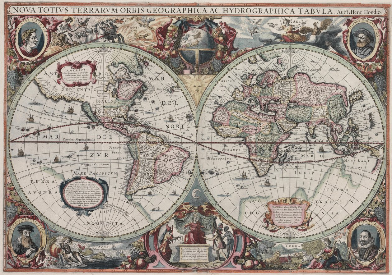 Et nytt kart over hele verden av Henricus Hondius II