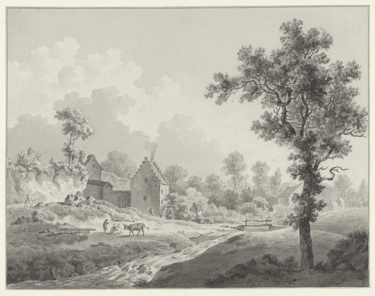 Landskap med en vannmølle på en bekk av Henricus Josephus Antonissen