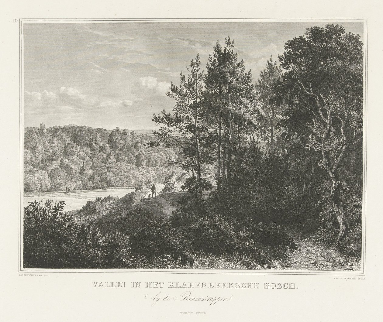 Utsikt over en dal i Klarenbeek-parken nær Arnhem Valley i Klarenbeeksche Bosch (tittel på objekt) Scener fra omgivelsene til byen Arnhem (serietittel) av Henricus Wilhelmus Couwenberg