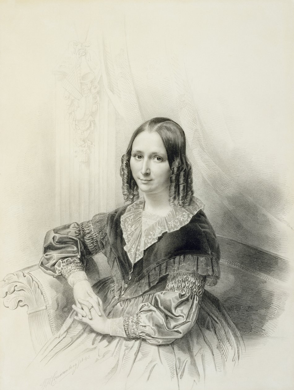 Portrett av Suzanne Herckenrath, 1843 (kritt, estompe, blyant og akvarell) av Henricus Wilhelmus Couwenberg