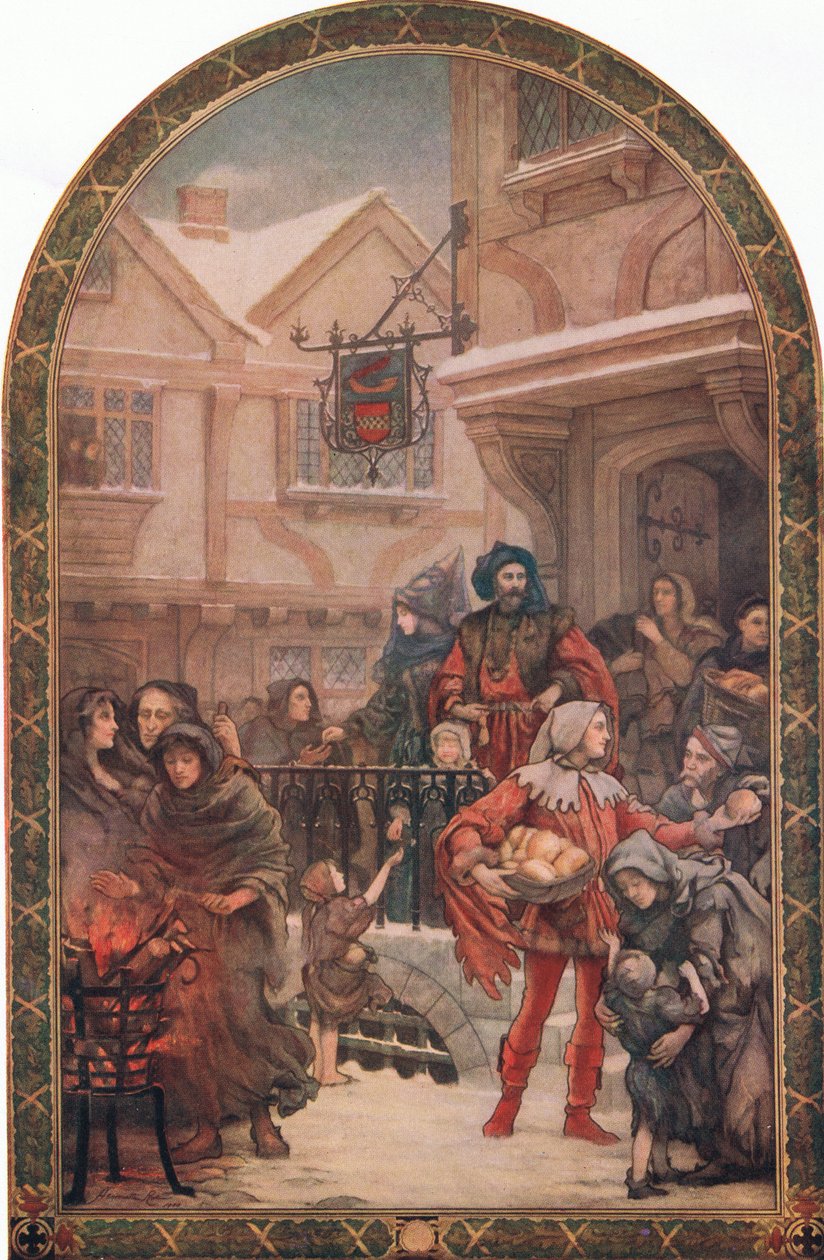 Sir Richard Whittington (1358-1423) distribuerer veldedighet, illustrasjon fra 