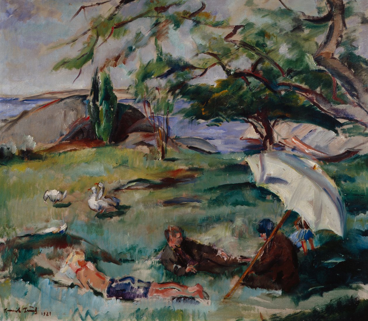 Sommerlandskap med mennesker av Henrik Lund