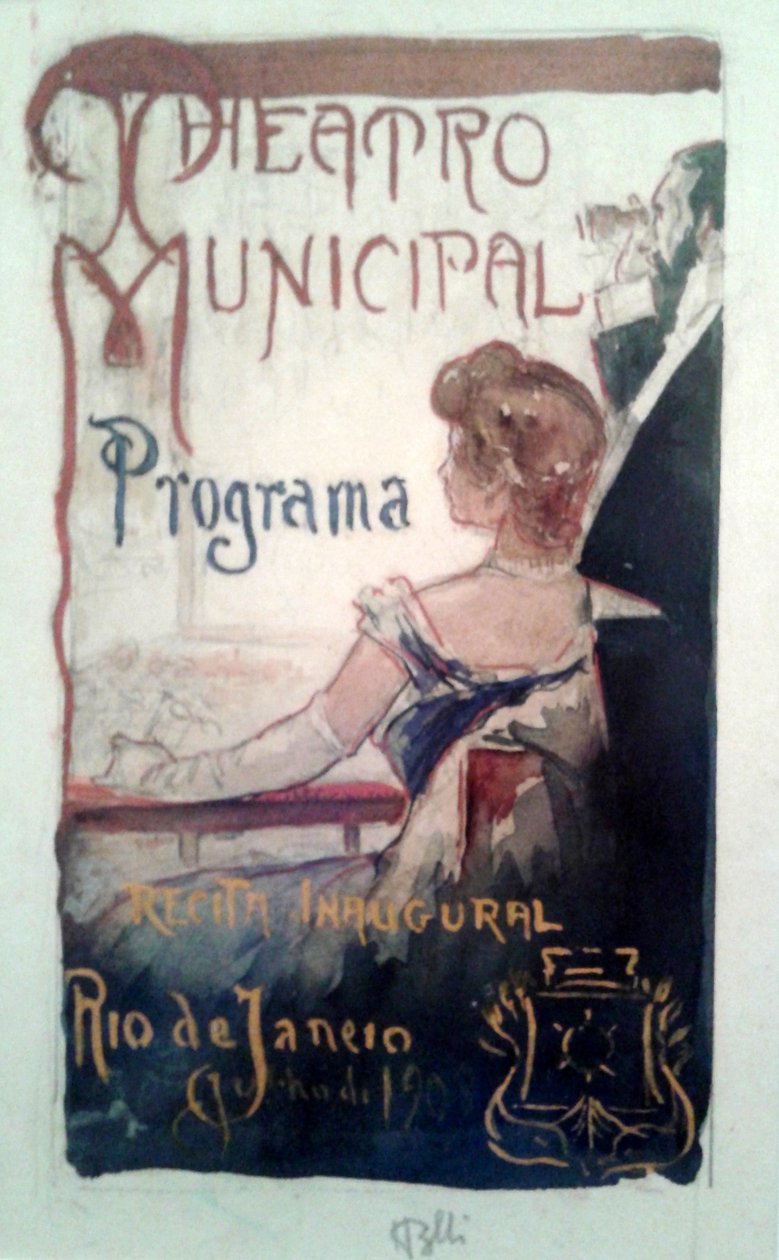 Studie for programomslaget for innvielsen av Municipal Theatre i Rio de Janeiro av Henrique Bernardelli