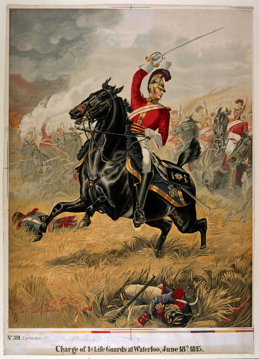 Anklagen for den første livgarden i Waterloo, 18. juni 1815, ca. 1890 av Henry A. Payne