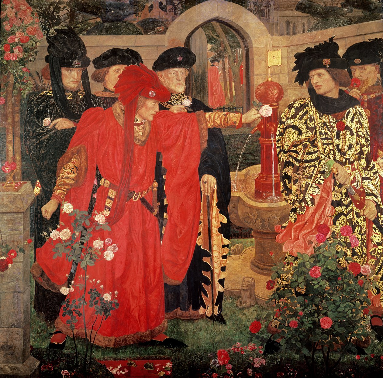 Velge de røde og hvite rosene i tempelhagen, 1910 av Henry A. Payne