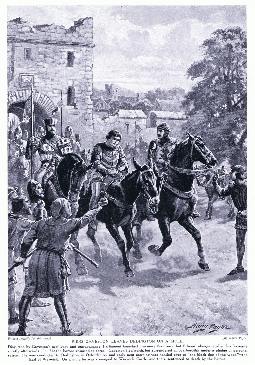 Piers Gaveston forlater Dedington på et muldyr AD1312, 1920-tallet av Henry A. Payne