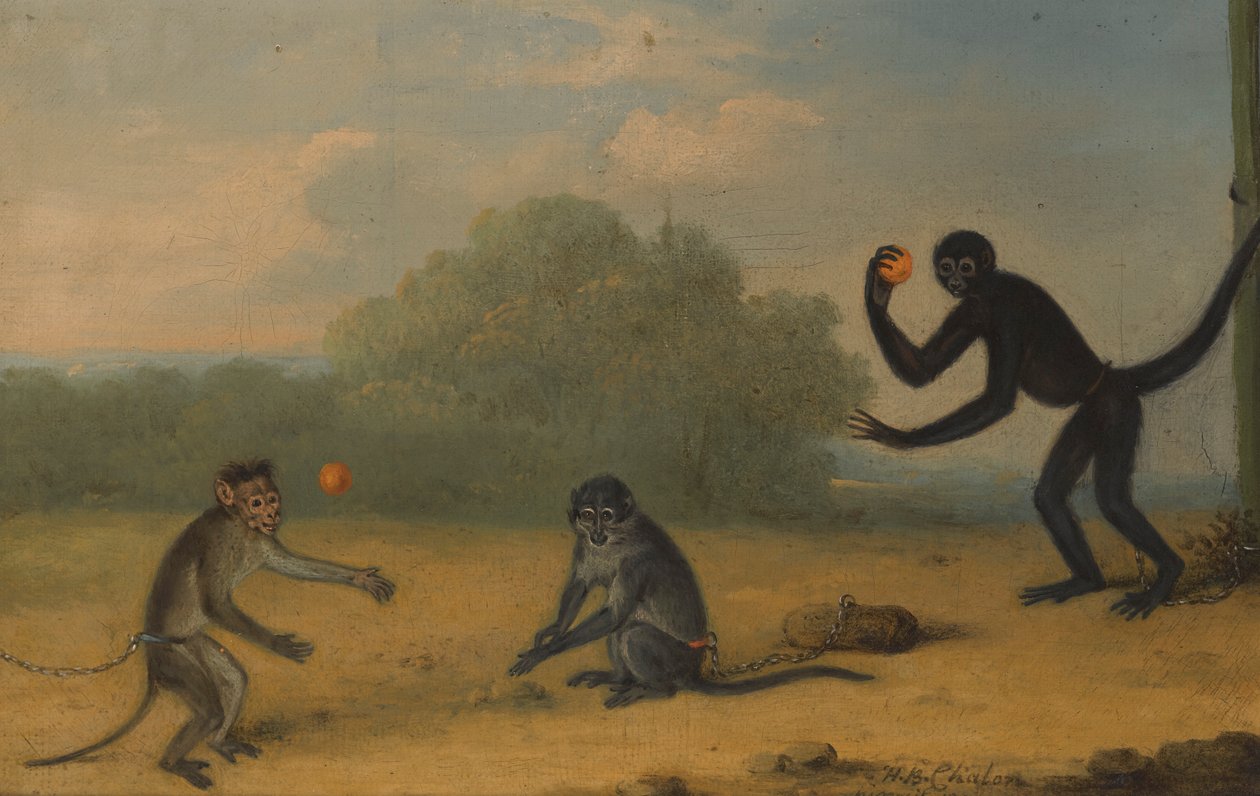 Tre aper på spill av Henry Bernard Chalon