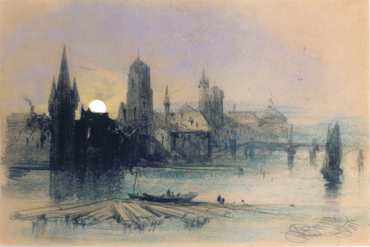 Brugge av Moonlight (pastell på papir) av Henry Bright