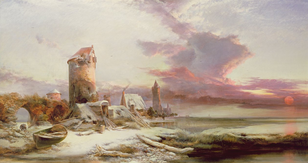 Vintersolnedgang på Norfolkkysten av Henry Bright