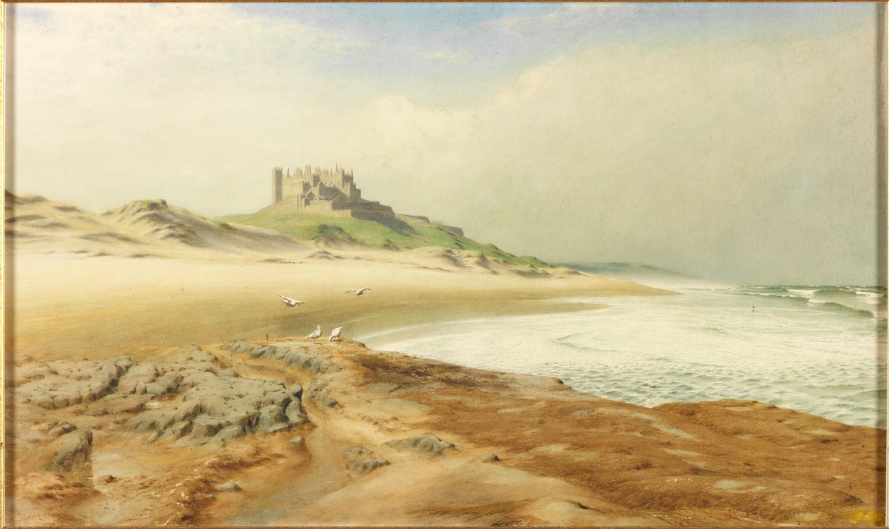 Bamburgh Castle (blyant og akvarell på papir (på kort)) av Henry Burdon Richardson