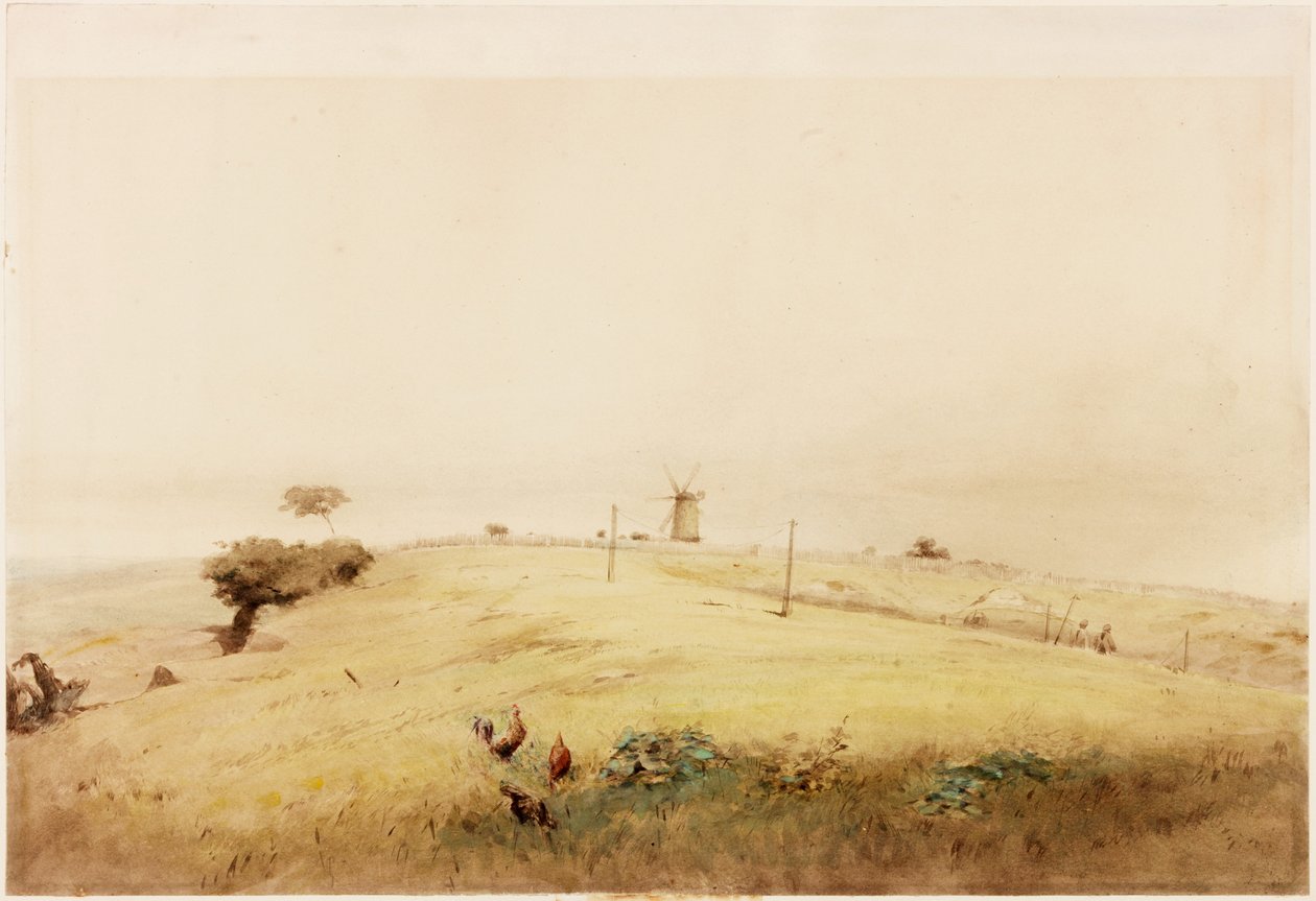 En av Aggers of the Vallum, på toppen av Westgate Road, Newcastle, slik den så ut i 1848 (blyant og akvarell på papir (limt på kort) av Henry Burdon Richardson