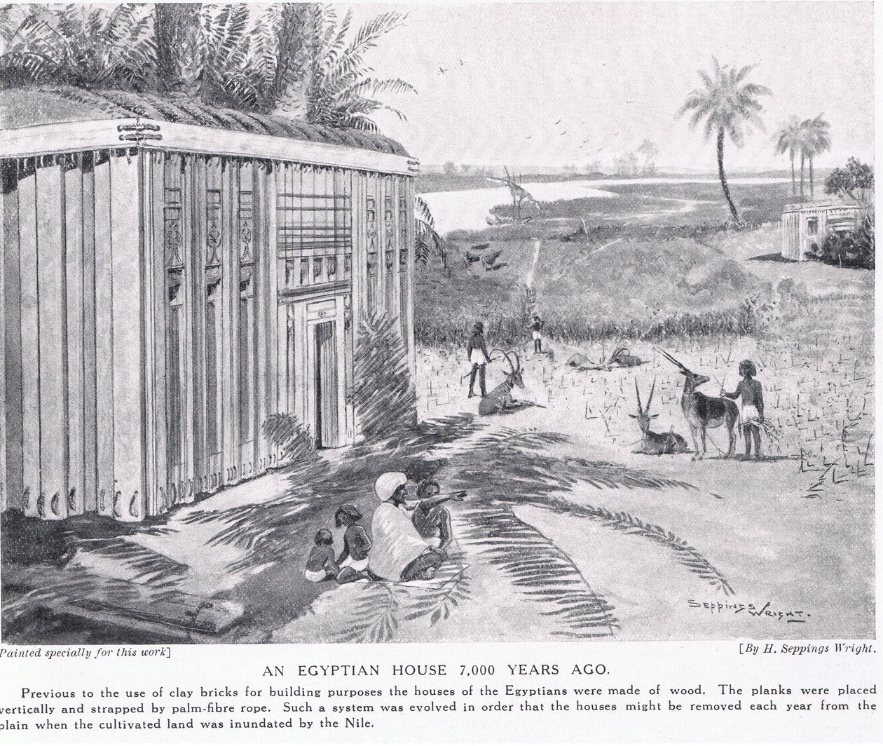 Et egyptisk hjem for 7000 år siden, ca. 1920 av Henry Charles Seppings Wright