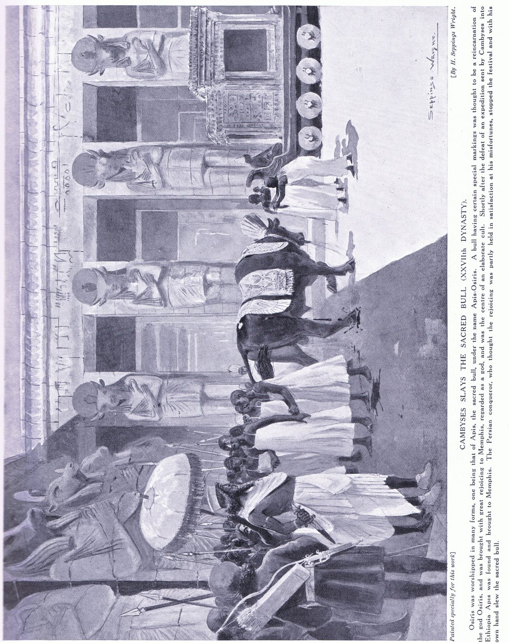 Cambyses dreper den hellige oksen (XXVII. dynasti), ca. 1920 av Henry Charles Seppings Wright