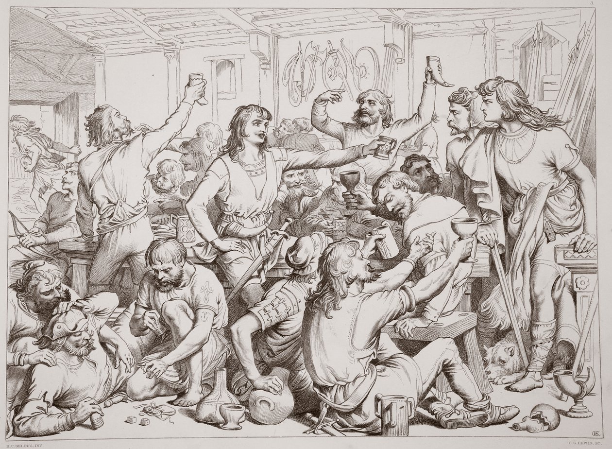 Hereward ser Martin Lightfoot dra med brevet, illustrasjon fra Hereward the Great av Charles Kingsley, pub. 1870, gravert av C.G. Lewis (gravering av stålplater) av Henry Courtney Selous