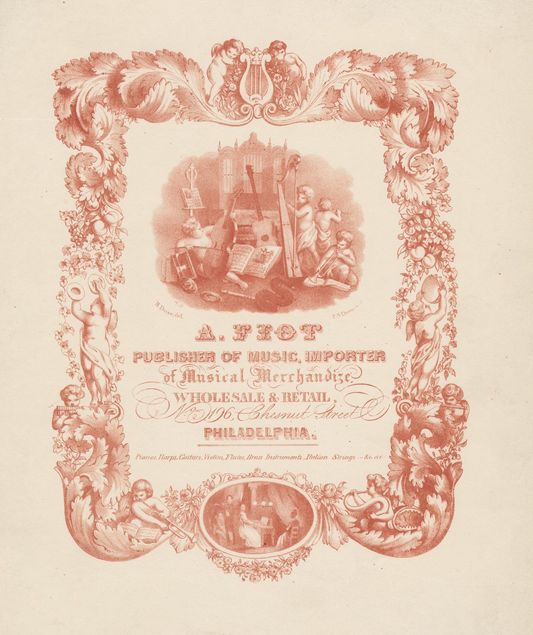 A. Foot, utgiver av musikk, importør av musikalske varer. Engros og detaljhandel, nr. 196 Chestnut Street Philadelphia, 1850 av Henry Dacre