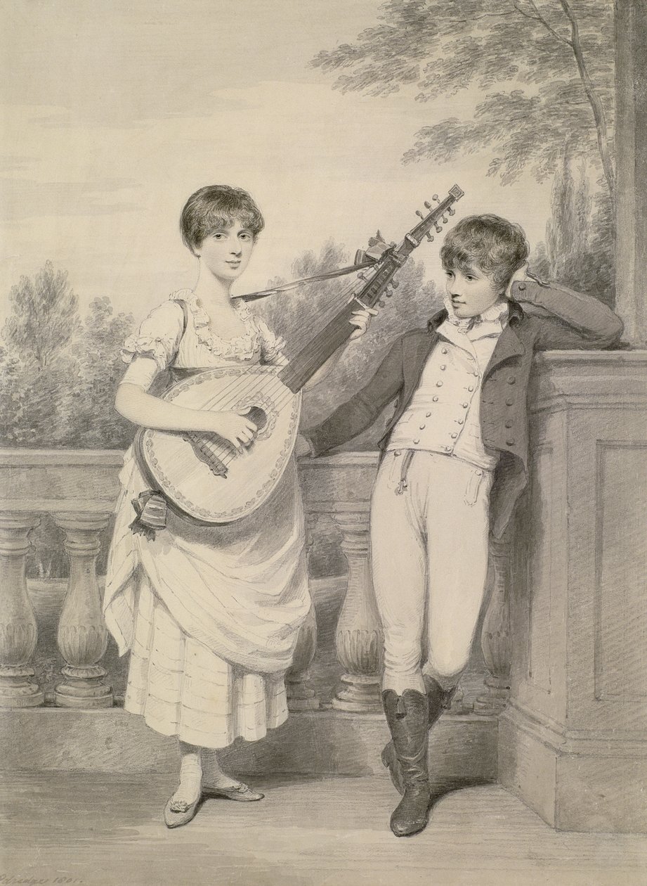 John og Charlotte, 1801 (grå vask over svart bly på papir) av Henry Edridge