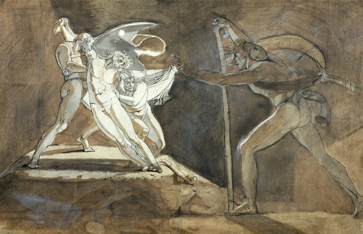 Edgar, Feigning Madness Approaches King Lear (recto) 1772 (penn, blekk og sepia vask over spor av blyant på papir) av Johann Heinrich Füssli