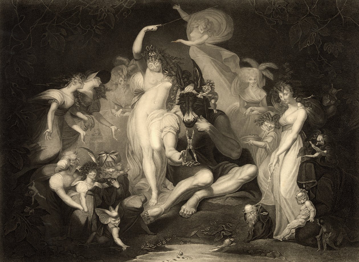 Scene fra akt IV, scene I av A Midsummer Nights Dream av William Shakespeare (1564-1616) gravert av J.P. Simon for Boydell Shakespeare Company av Johann Heinrich Füssli