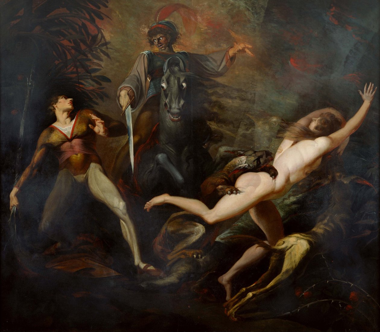 Theodore møter i skogen spøkelsen til hans forfader Guido Cavalcanti av Johann Heinrich Füssli