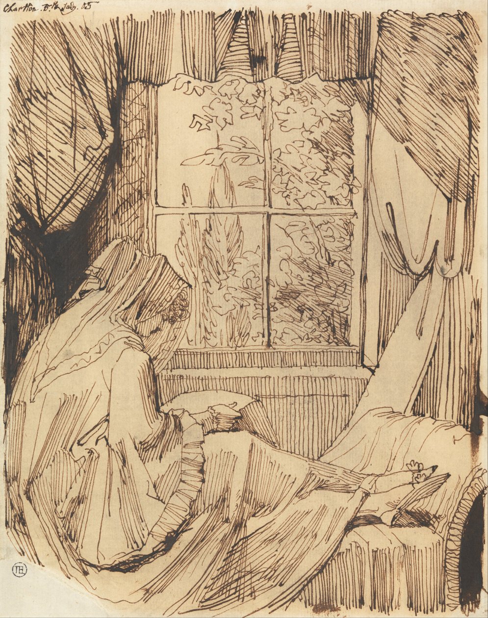 Kvinne som leser, sitter foran et vindu av Johann Heinrich Füssli