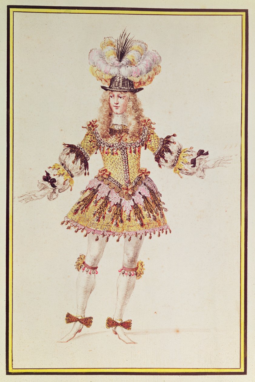 Kostymedesign for mannlig danser, ca. 1660 (penn, blekk, wc og gull på papir) av Henry Gissey