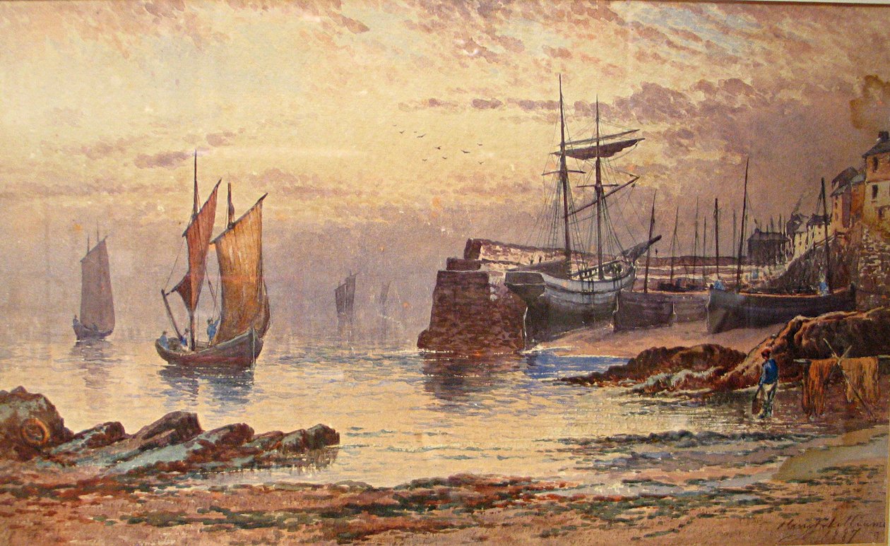 Old Quay, Newlyn, 1887 (wc på papir) av Henry John Williams