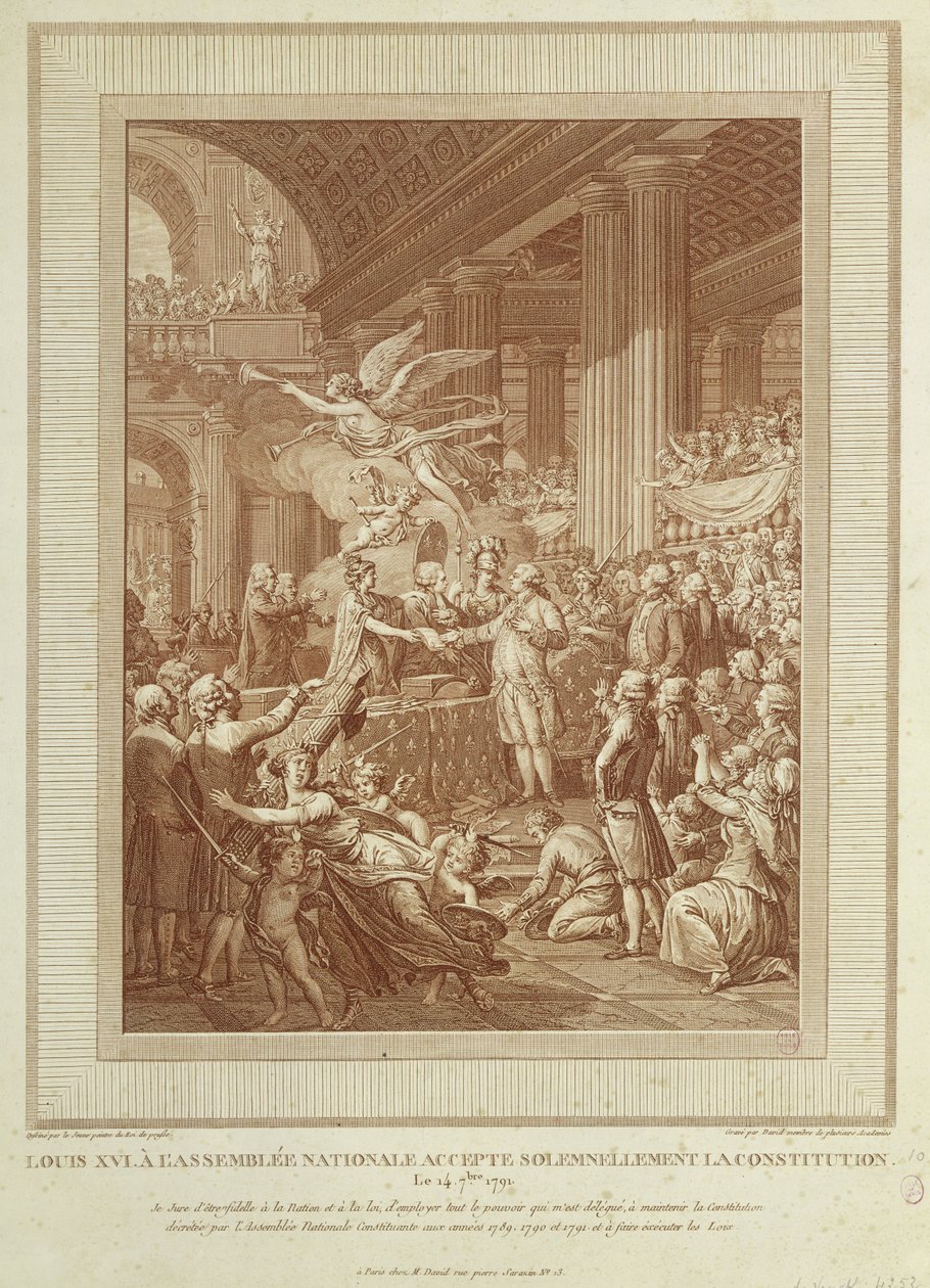 Louis XVI ved nasjonalforsamlingen som høytidelig aksepterte grunnloven av 14. september 1791 av Henry Le Jeune