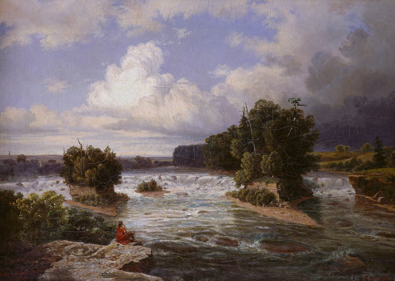 St. Anthony Falls som det dukket opp i 1848, 1855 av Henry Lewis