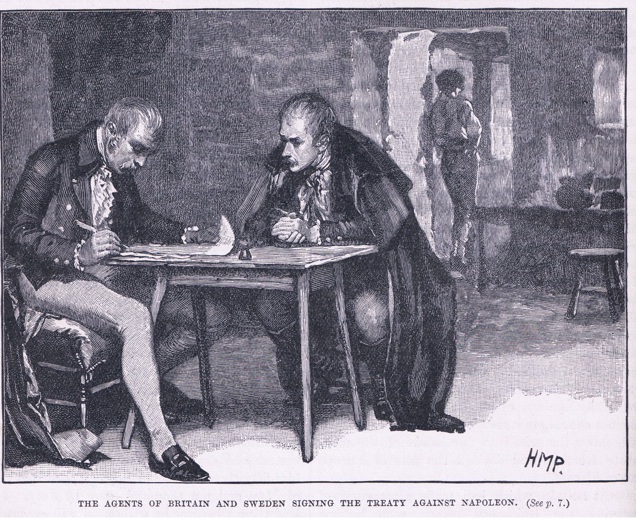 Agentene fra Storbritannia og Sverige signerer traktaten mot Napoleon av Henry Marriott Paget