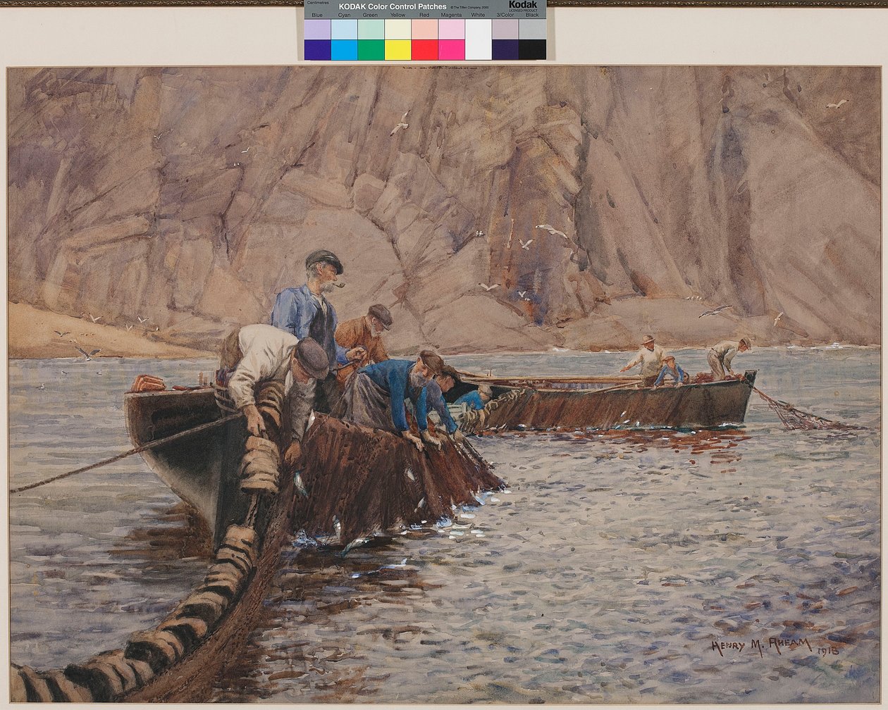Notfiske, 1913 (wc på papir) av Henry Meynell Rheam