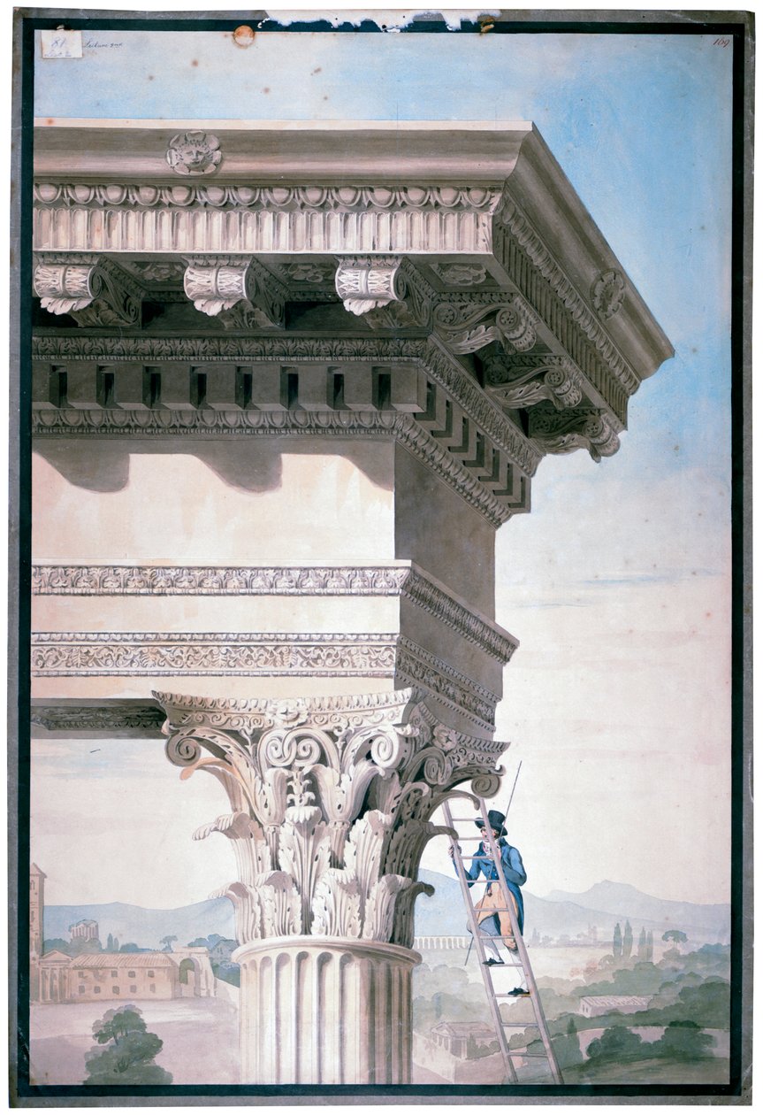 Student som måler Temple of Castor og Pollux i Roma, 1819 (wc på papir) av Henry Parke