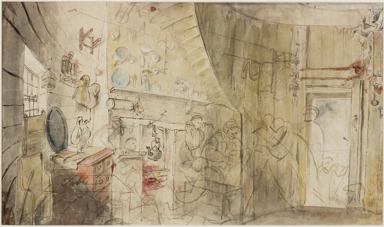 Interiør i et fyrtårn, Farne Islands (blyant og akvarell på papir) av Henry Perlee Parker