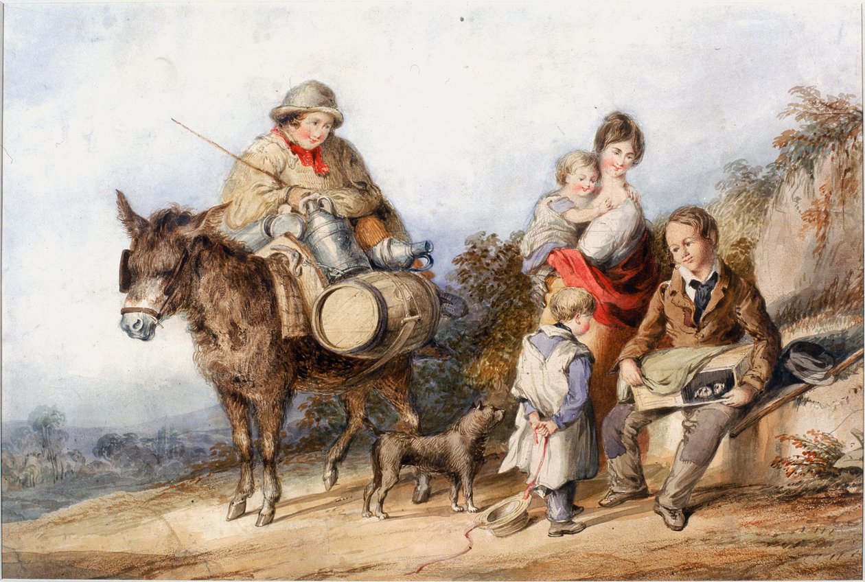 Milk Boy med familiegruppe (bc, blyant og wc på papir) av Henry Perlee Parker