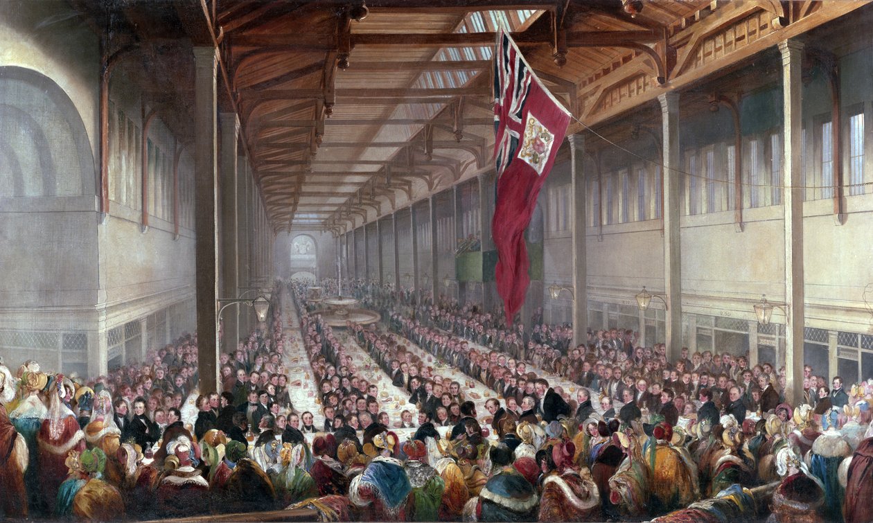 Banketten gitt i anledning åpningen av Grainger Market, Newcastle upon Tyne, ca. 1835 av Henry Perlee Parker