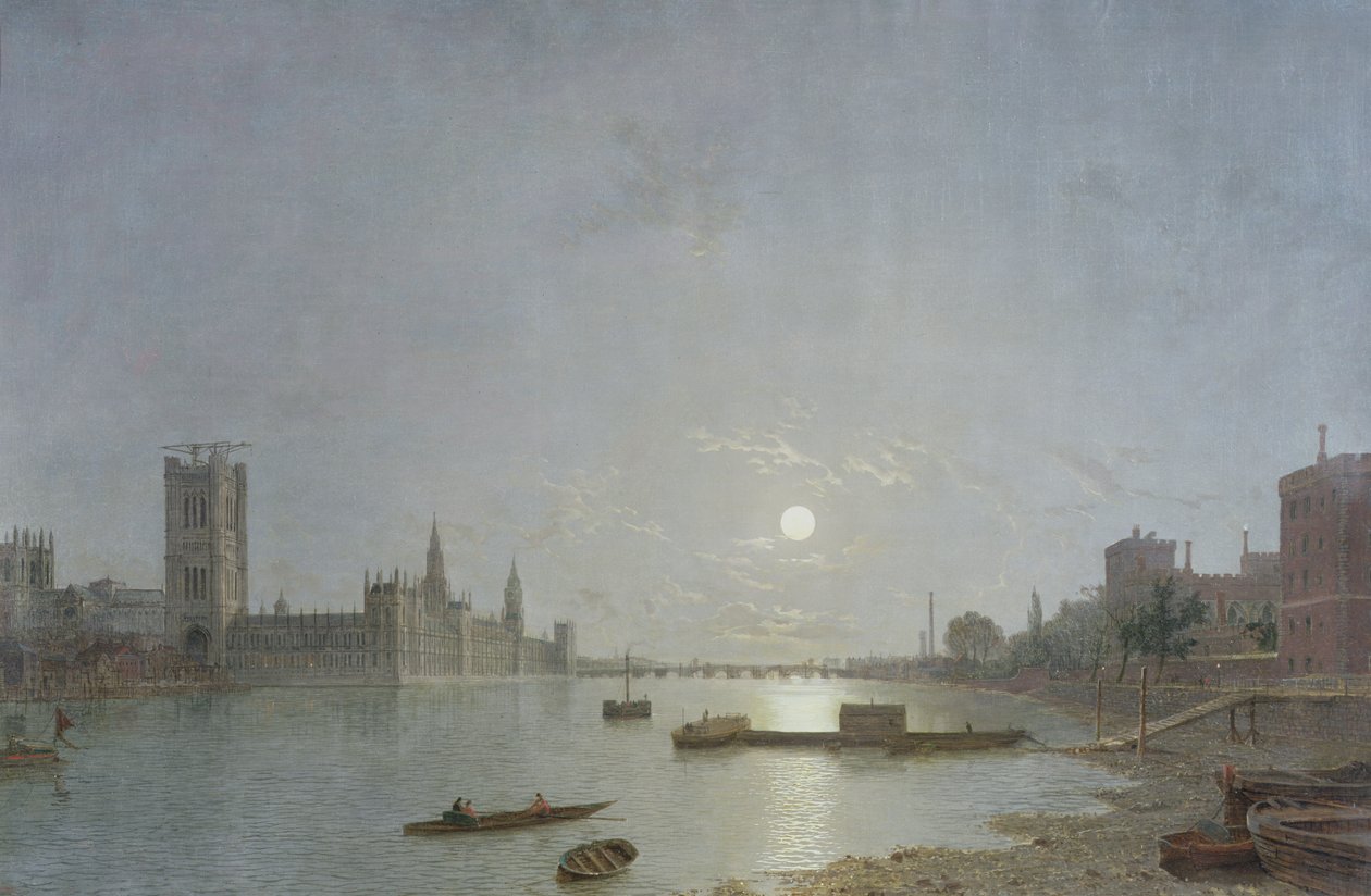 Westminster i måneskinn, ca. 1850 av Henry Pether